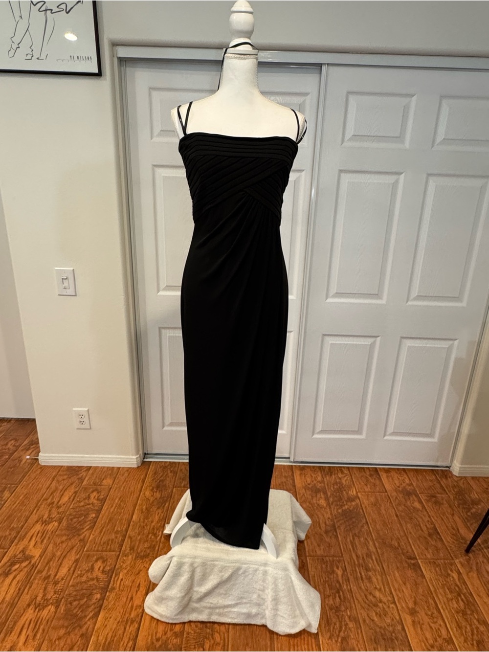 Tadashi Shoji Black Strappy Ruched Maxi Dress